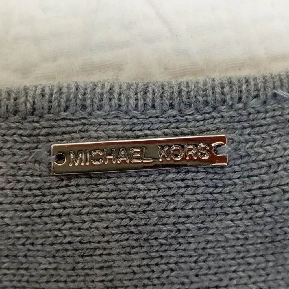 Michael Kors Sweater Womens Gray Long Sleeve Knit With Side Zipper Accents